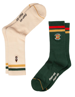 VB x Foot-ies Retro Sneaker Sock Cream/Green (2PK)